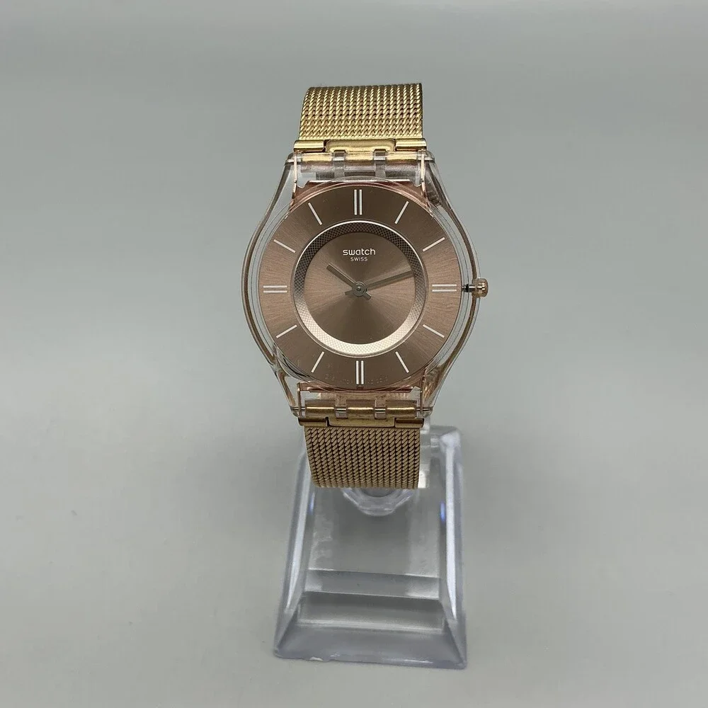 Swatch Hello Darling Womens Watch 33mm Rose Gold Tone Mesh New Battery
